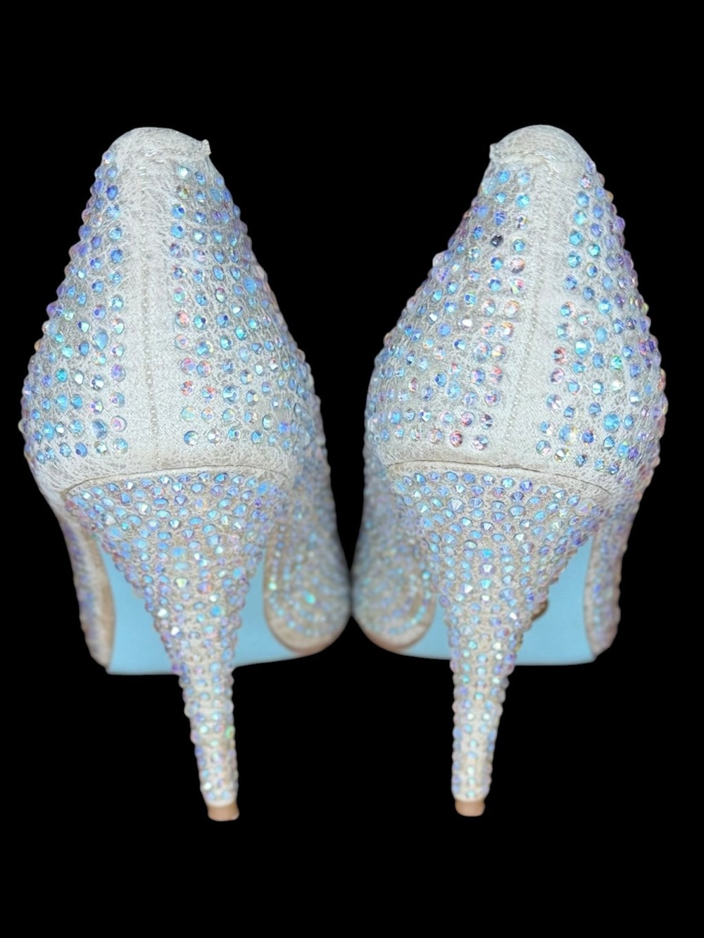 Blue by Betsey Johnson Rhinestone Bridal Wedding Heels Silver Sparkle Pumps 8.5 - Picture 5 of 14
